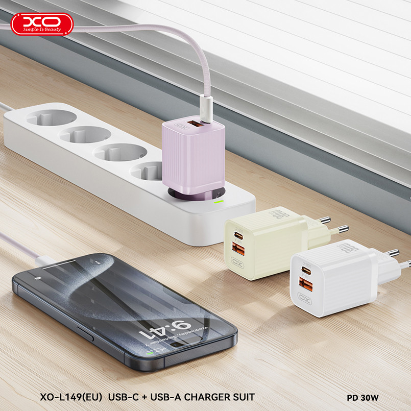 Мережевий зарядний пристрій XO L149 PD30W 1USB-A+1USB-C + Lightning кабель білий Львів - фото 4