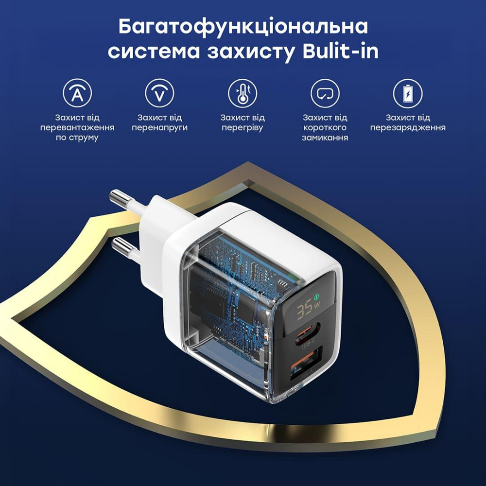 Мережевий зарядний пристрій Choetech PD6052 PD35W GAN A+C White (43-00128) Киев - изображение 8