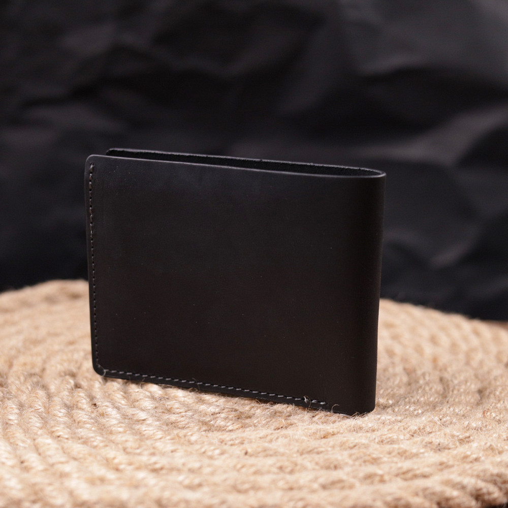 Функциональный кожаный кошелек без застежки Украина GRANDE PELLE 16755 Черный Киев - изображение 7