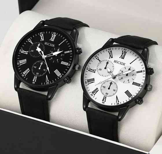 Подарочный набор для мужчин и женщин: 2 парные часы, - диам. 4см, длин 22см, шир. рем. 2см черный Киев