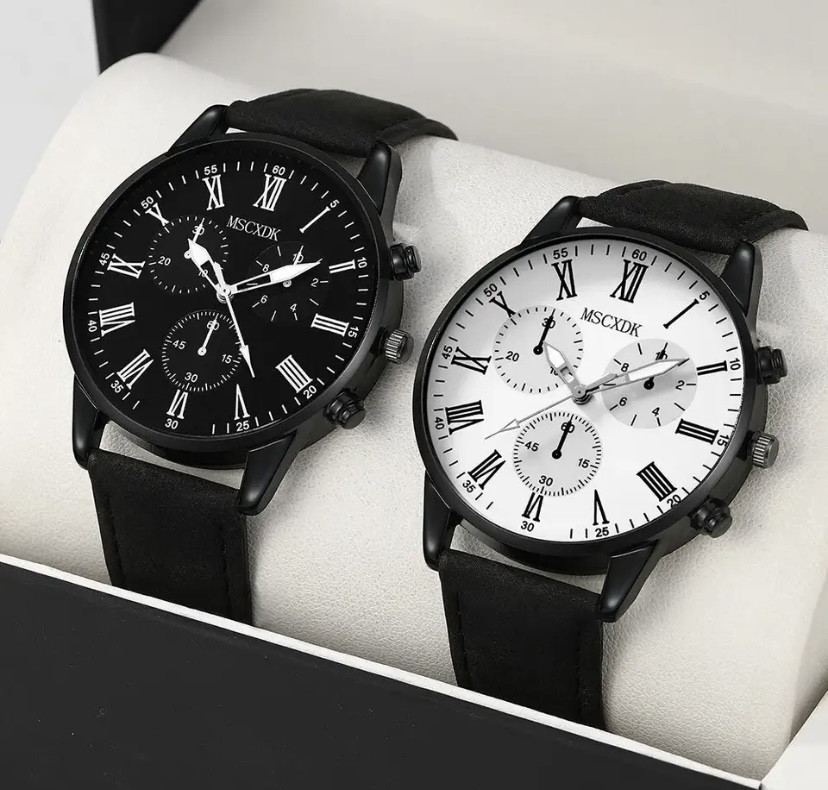 Подарочный набор для мужчин и женщин: 2 парные часы, - диам. 4см, длин 22см, шир. рем. 2см черный Киев - изображение 2