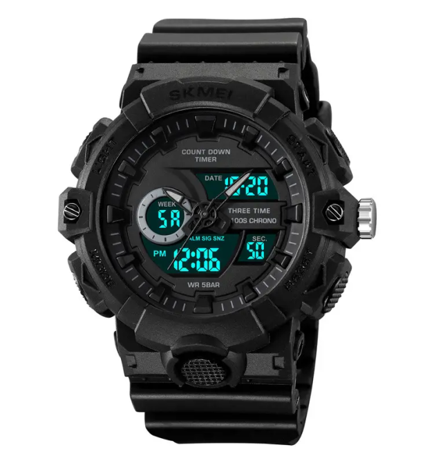 Часы мужские наручные спортивные Skmei 2225 с комбинированным циферблатом (Черный с черным) Киев - изображение 2