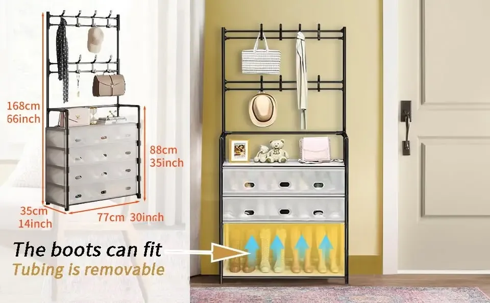 NEW Железная вешалка для одежды + подставка для обуви, 2 в одном, 4 полки Бежевая Коломия - фото 9