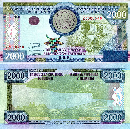 Бурунди / Burundi 2000 francs 2008 Pick 47 UNC Полтава - изображение 1