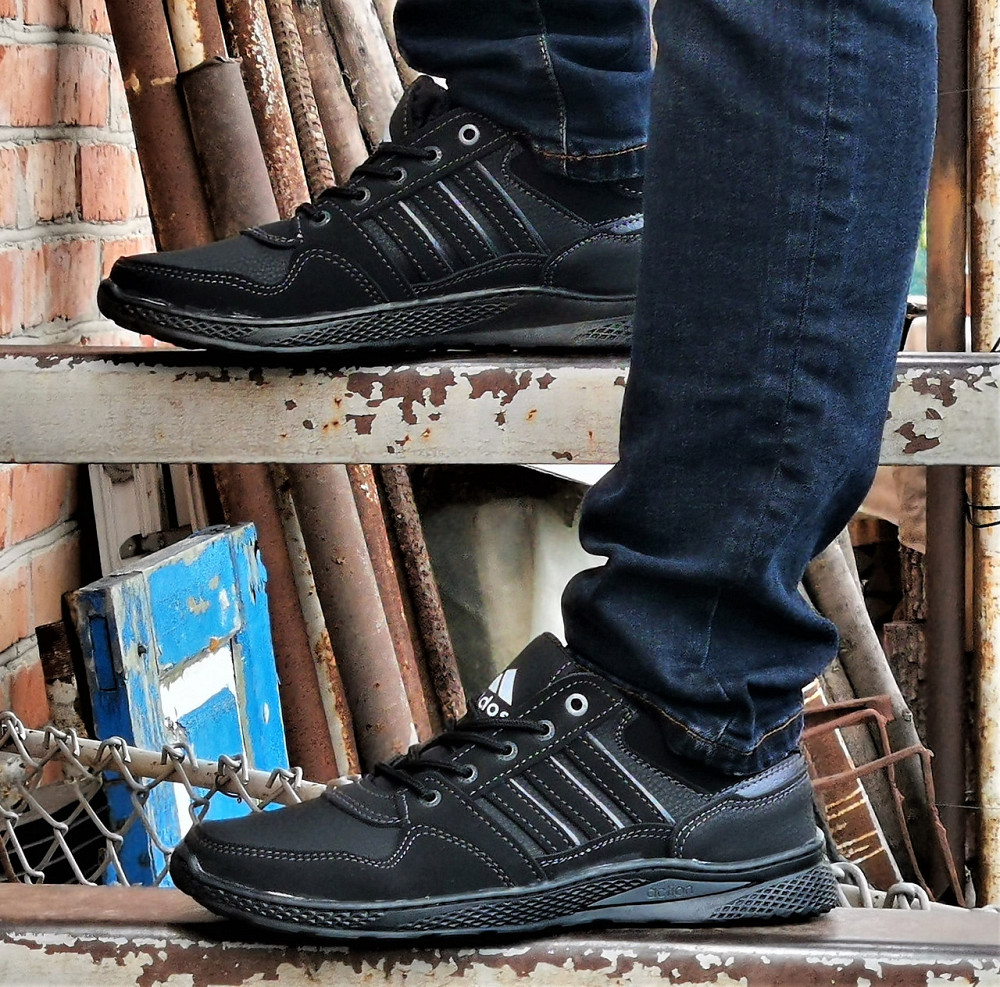 Кроссовки Adidas Мужские Чёрные Кожаные Адидас (размеры: 41,42,43) Видео Обзор Днепр - изображение 4