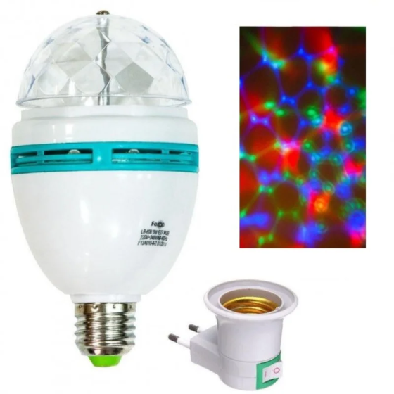 Світлодіодна диско-лампа Ball RHD-15 LY 399 E27: обертова, 3 LED (RGB), з перехідником у розетку Одеса