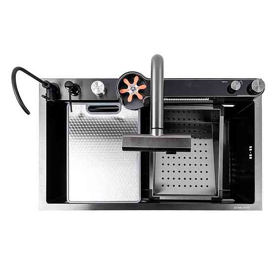 Мийка кухонна PVD чорна Valeso Handmade "Водоспад" (ДЕКОР) 75х45DF Коломыя