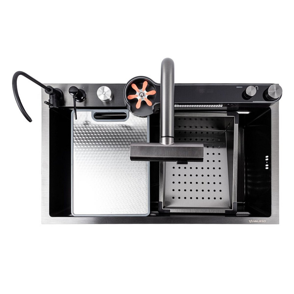 Мийка кухонна PVD чорна Valeso Handmade "Водоспад" (ДЕКОР) 75х45DF Коломия - фото 5