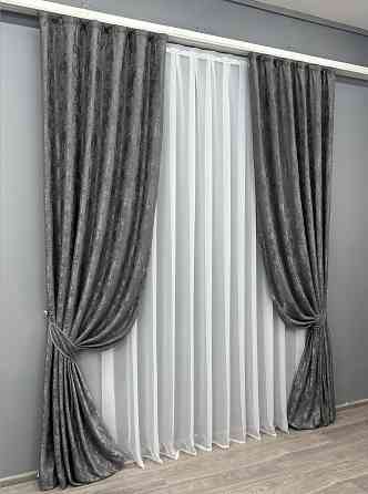 Комплект готових штор VR-Textil Жакард Sultan XO № 1123ш Графітовий 150х275 см 2 шт (30-928) Київ