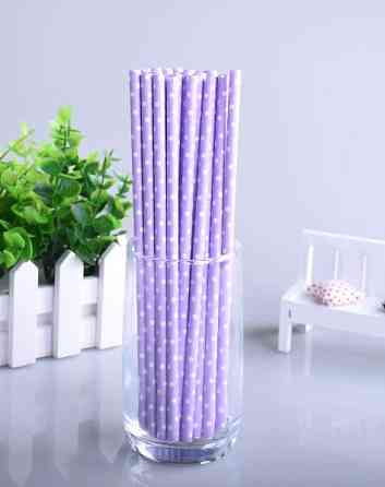 Коктейльні трубочки у горошок 25 штук 20 см бузково-білий Київ