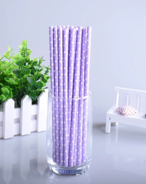 Коктейльні трубочки у горошок 25 штук 20 см бузково-білий Київ - фото 1