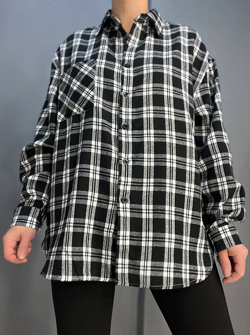 Сорочка жіноча A-N 225 в клітинку вільний крій оверсайз фланель one size чорна, чорний, one size Київ - фото 5