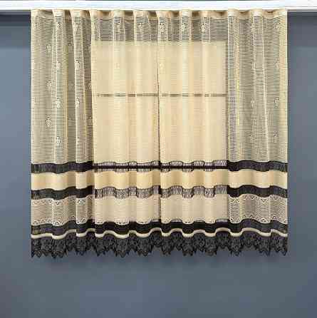 Тюль сітка VR-Textil Juli № 1874т Арка на кухню колір бежевий з венге 400х150 см (53-0148) Київ