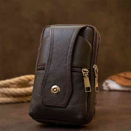 Сумка мужская на пояс на два отделения с хлястиком Vintage 20451 Коричневая Киев