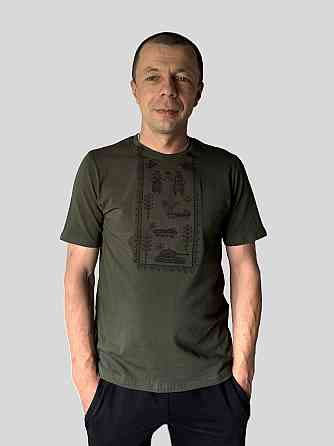 Вишита чорними нитками вишиванка футболка в кольорі хакі 4XL Київ