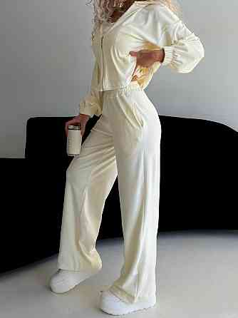 Жіночий велюровий костюм-трійка: кофта корсет і штани Молочний, 48/52 Одеса