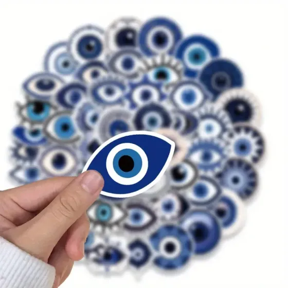 Набор стикеров «Сглаз» 50 шт — обереги синего цвета для декора, ноутбука, гитары, чемодана Киев