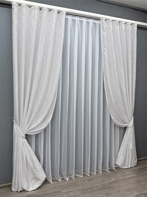 Комплект готовых штор VR-Textil Жаккард Мрамор Al1 № 1300ш Белый 100х290 см 2 шт (31-611) Киев - изображение 3