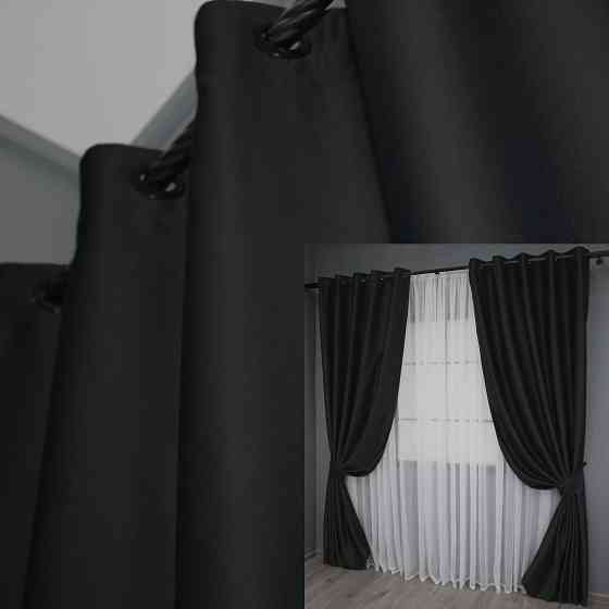 Комплект штор на люверсах VR-Textil Midnight № 1165ш 150х270 см 2 шт Чорний (37-0117) Київ