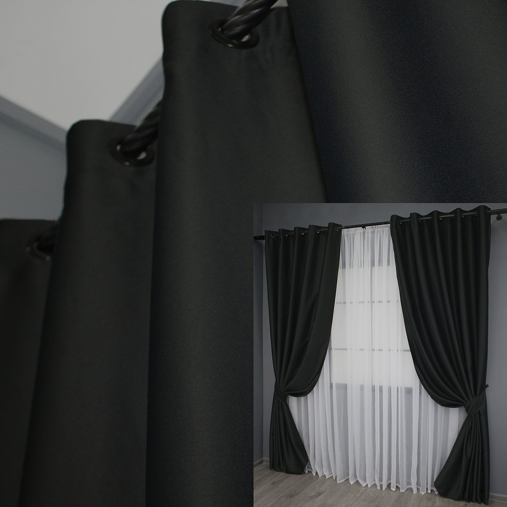 Комплект штор на люверсах VR-Textil Midnight № 1165ш 150х270 см 2 шт черный (37-0117) Киев - изображение 1
