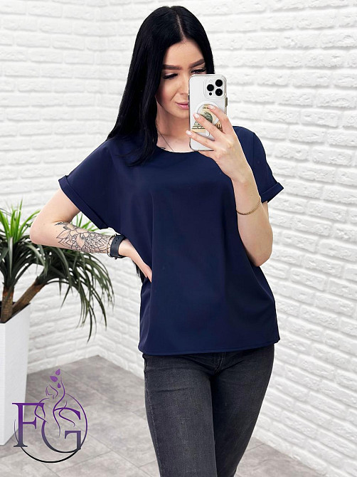 Літня блузка футболка вільного крою "Moment" оптом | Норма і батал 42-44, Темно-синій Київ - фото 2