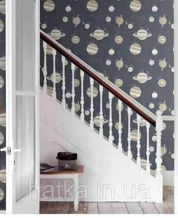 Детские флизелиновые обои Caselio Our Planet космос планеты звезды надписи на черном фоне Киев