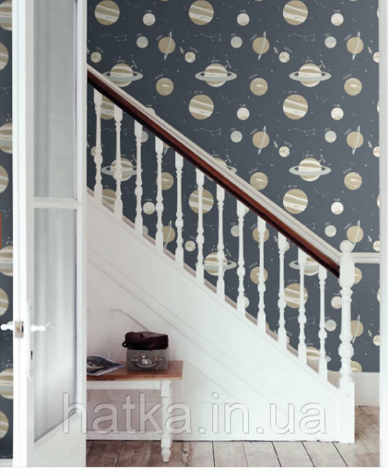 Детские флизелиновые обои Caselio Our Planet космос планеты звезды надписи на черном фоне Киев - изображение 3