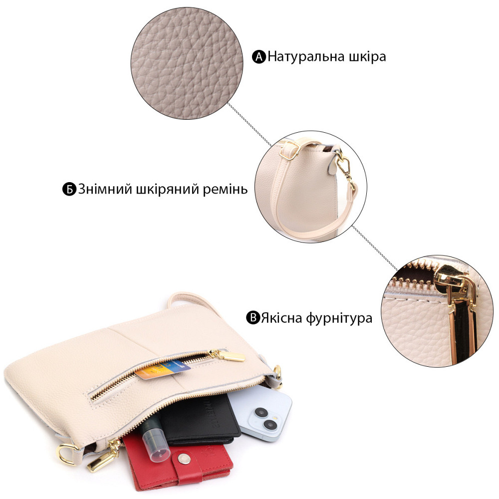 Женская сумка-клатч на лето с двумя ремнями из натуральной кожи Vintage 22648 Белая Киев - изображение 4