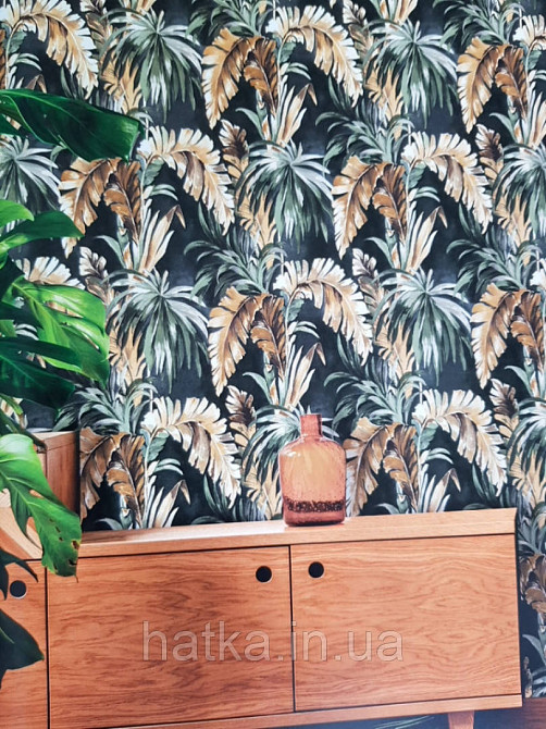 Обои флизелиновые эко Decoprint Essentials EE22530 листья пальмы банана папоротник зеленые коричневые Киев - изображение 1