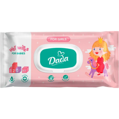Детские влажные салфетки Dada для девочек с клапаном 120 шт (4820207590847) Винница - изображение 1