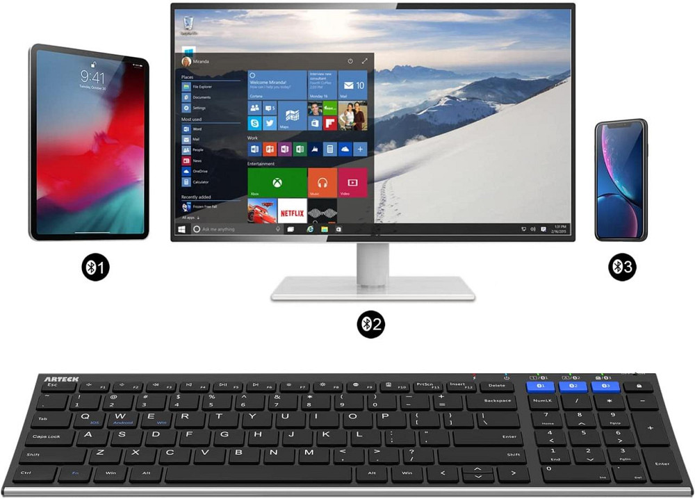 Беспроводная Bluetooth-клавиатура Arteck HB193 полноразмерная, 3 устройства, Windows/iOS/Android/macOS, аккумулятор Киев - изображение 7