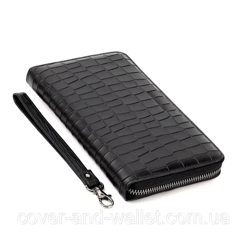 Модний чоловічий гаманець клатч із натуральної шкіри з фактурою під крокодила Marco Coverna 5901 Black Київ - фото 3