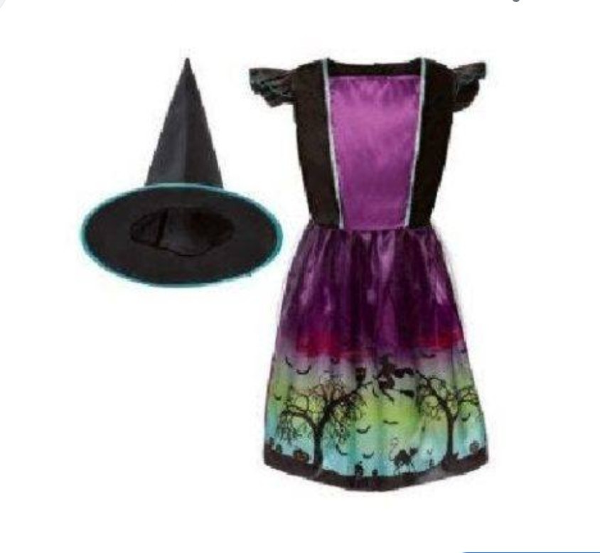 Дитяча сукня з капелюшком Відьма на Хелловін розмір М 7-10 років фіолетово-зелене Київ - фото 2