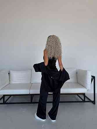 Жіночий велюровий костюм-трійка: кофта корсет і штани Чорний, 42/46 Одеса