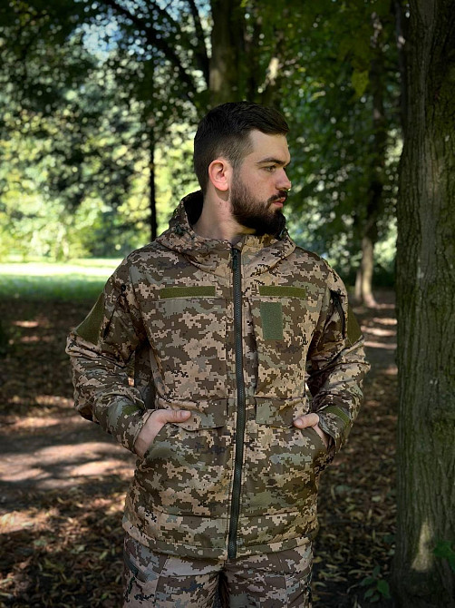 Тактична чоловіча демісезонна куртка Soft Shell піксель, військова куртка з підкладкою Omni-Heat Львів - фото 5