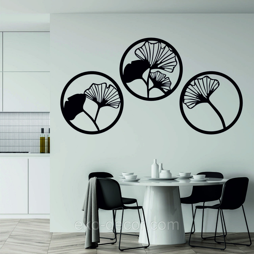 Декоративное настенное Панно «Цветочная композиция» Декор на стену 70*70 см (3 шт.), Черный Киев - изображение 1