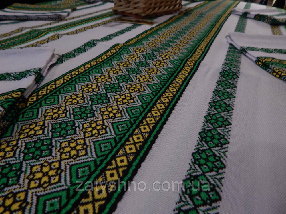 Зелена скатертина вишита з серветками Київ - фото 2
