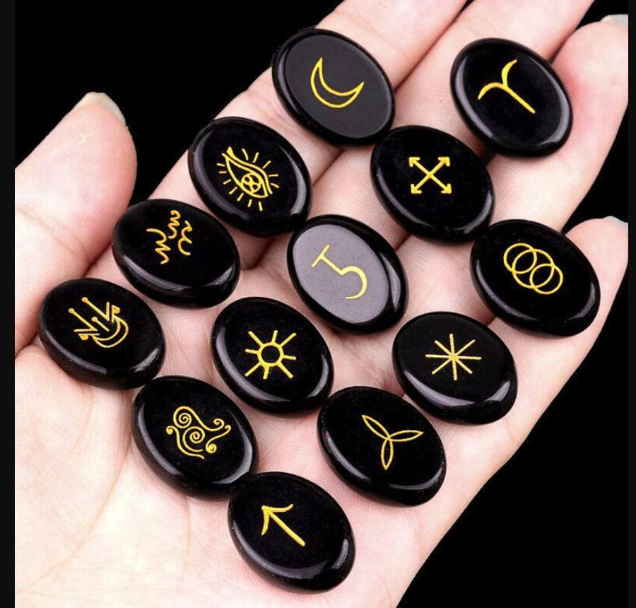 Вікканські руни. Відьмині руни. Руни з натурального обсидіану (13 шт.) в мішечку Київ - фото 1