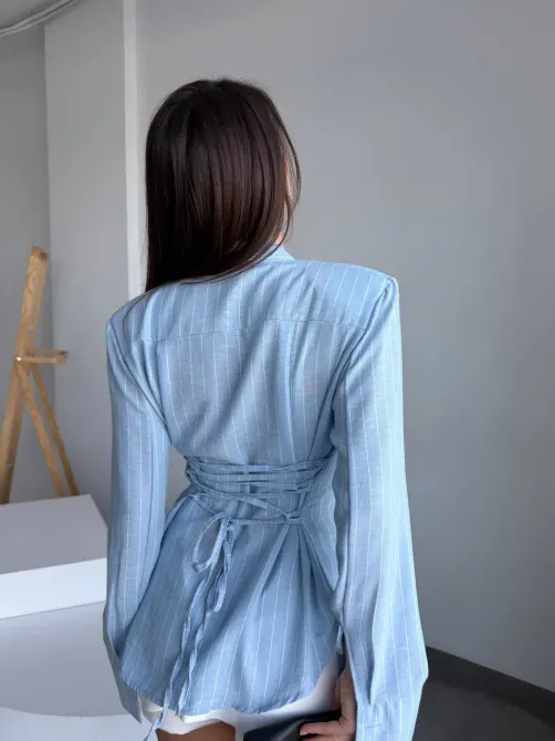 Стильна жіноча сорочка зі льону в смужку Одеса - фото 2