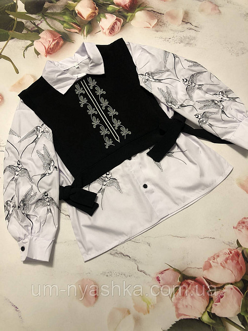 Белая рубашка + жилетка с вышивкой 134-152 Кривой Рог - изображение 1