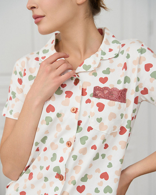 Женская пижама комплект рубашка с шортиками - сердечки Nicoletta 60236 XL Киев - изображение 8