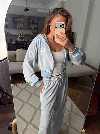 Жіночий велюровий костюм на блискавці Блакитний, 48/52 Харків