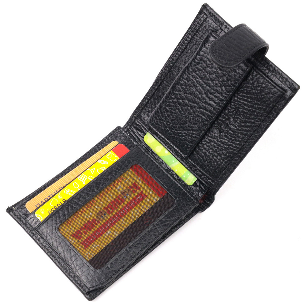 Классический мужской кошелек с хлястиком из натуральной кожи KARYA 21079 Черный Киев - изображение 6