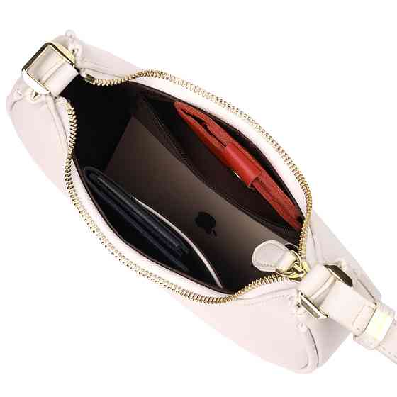 Стильна жіноча сумка-хобо з натуральної гладкої шкіри 21287 Vintage Молочна Київ