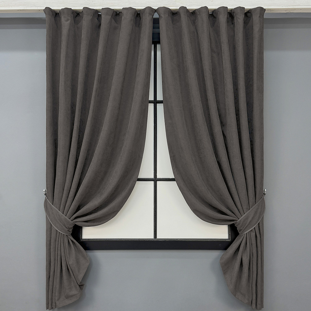 Комплект коротких штор VR-Textil Мікровелюр Petek YL № 1711ш Темно-сірий 130х170 см 2 шт (35-0456) Київ - фото 1