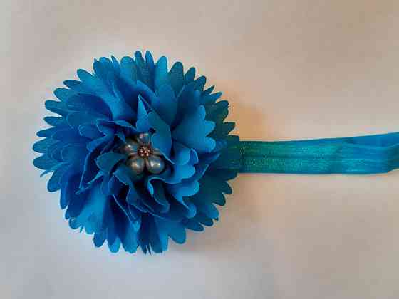 Блакитна дитяча пов'язка з квіткою - коло 40-50см, діаметр квітки 9см Київ