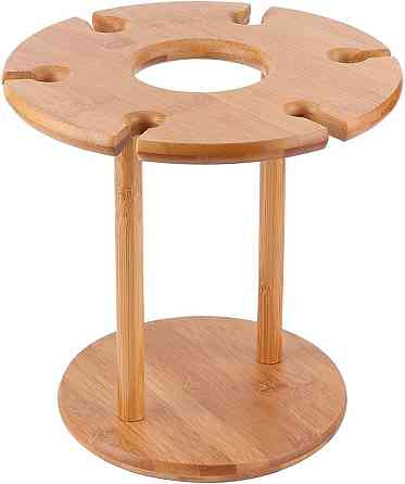 Тримач для пляшки вина та келихів 6 штук бамбукова стійка підставка настільна для винних келихів, 32х24,5 см Кам'янець-Подільський