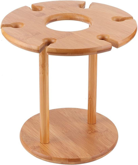 Тримач для пляшки вина та келихів 6 штук бамбукова стійка підставка настільна для винних келихів, 32х24,5 см Кам'янець-Подільський - фото 3