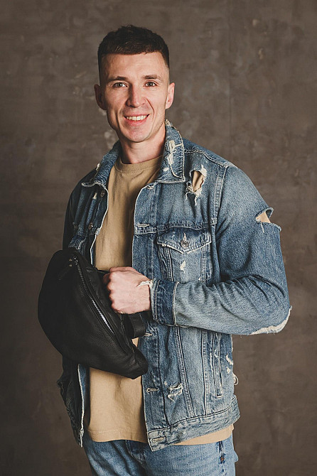 Сумка на пояс чоловіча, бананка із натуральної шкіри SKILL Dark (Чорна) Суми - фото 7