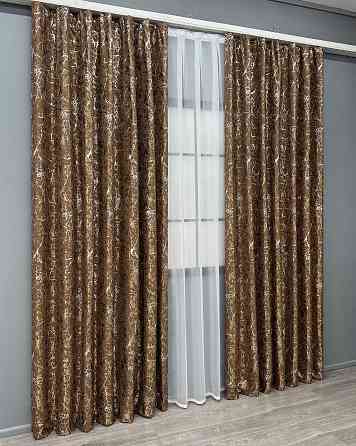 Комплект готових штор VR-Textil Льон мармур Royal Touch № 2001ш Коричневий 200х270 см 2 шт (32-477) Київ
